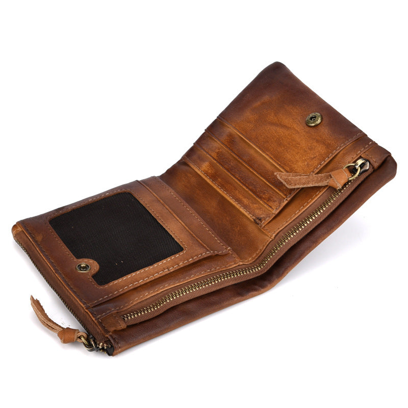 Casual Vintage Double Zipper Leather Wallets