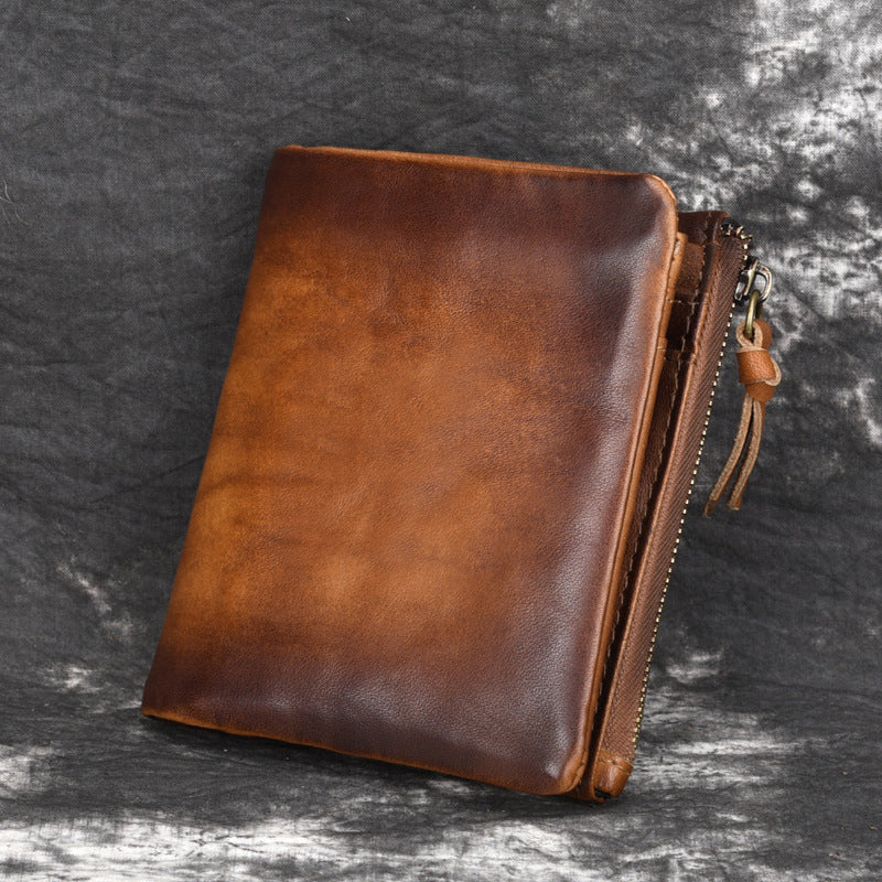 Casual Vintage Double Zipper Leather Wallets