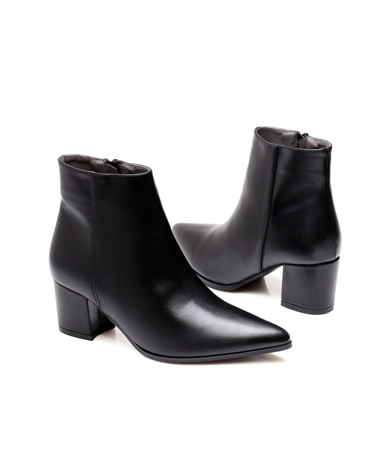 Leather Pointed Toe Ankle Boots