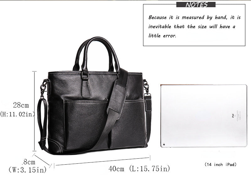 Black Cowhide Leather Business Computer Bag