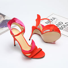 Red Flower Color Block Stiletto Sandals