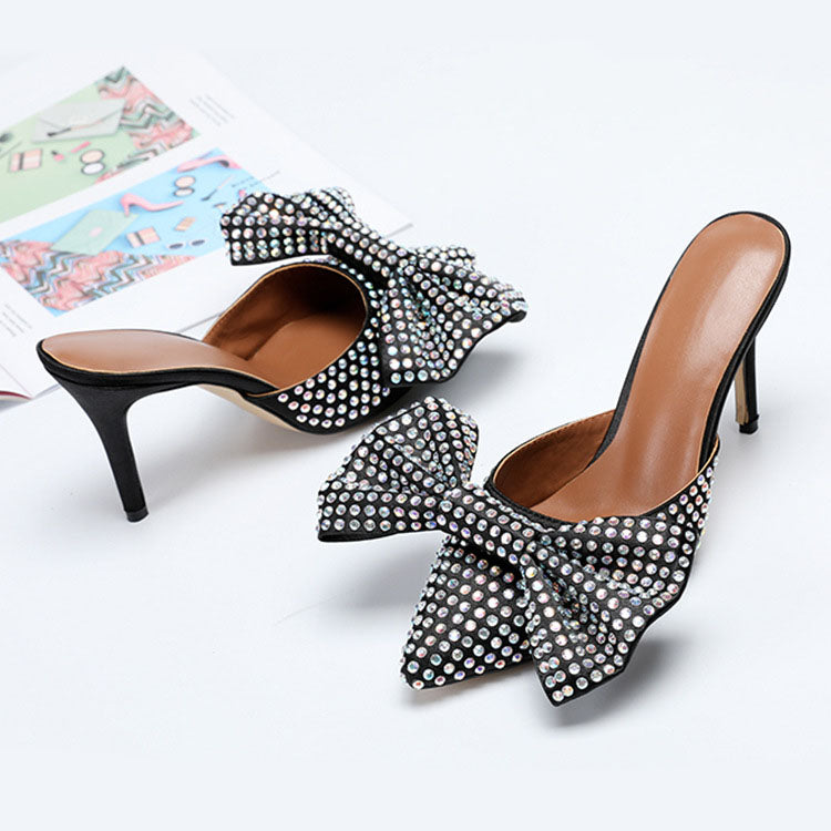 Bow Tie Pointed Toe Mid Heel Pumps