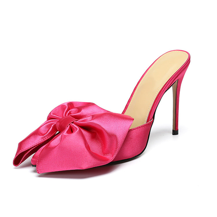 Big Bow Peach Pink Silk Stilettos