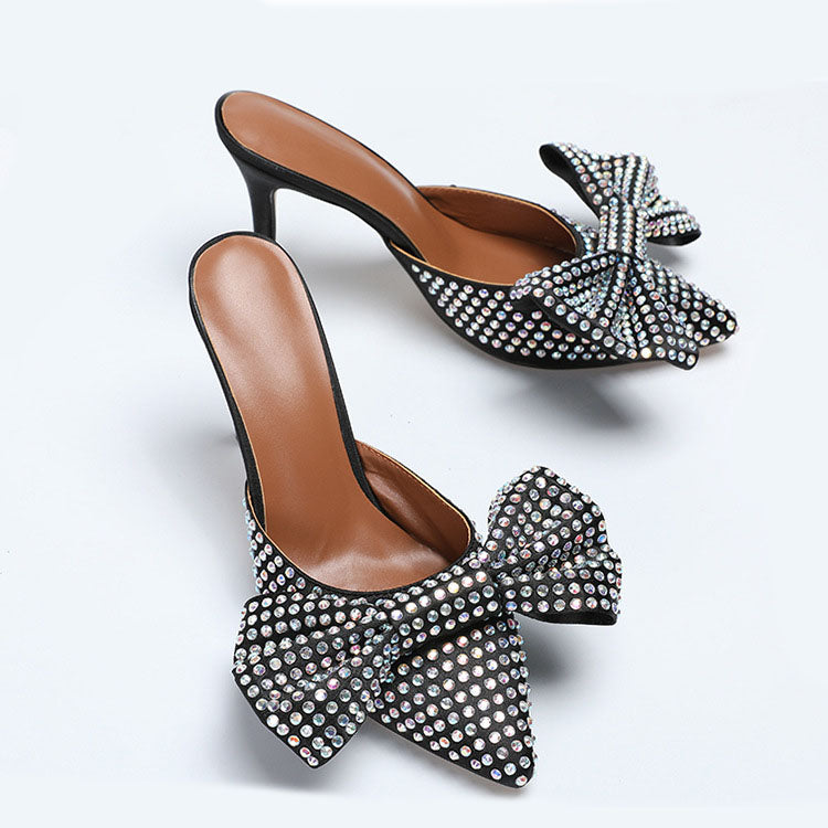 Bow Tie Pointed Toe Mid Heel Pumps