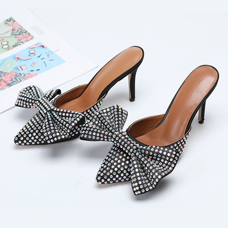 Bow Tie Pointed Toe Mid Heel Pumps