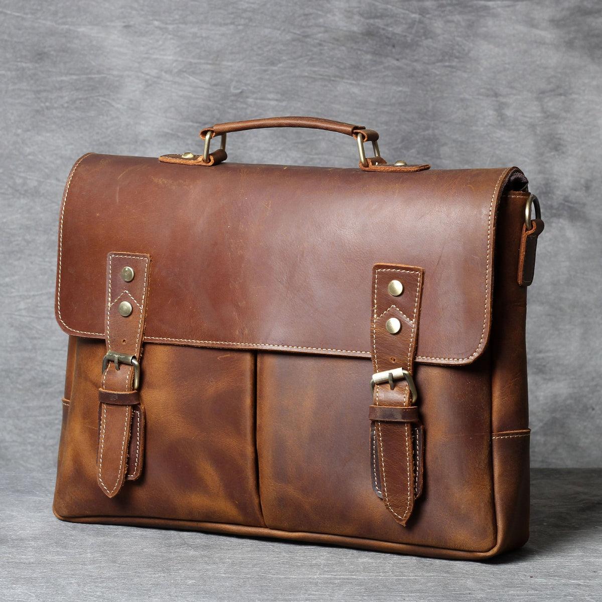 Vintage Cowhide Brown Leather Business BriefCase