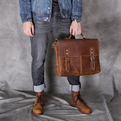 Vintage Cowhide Brown Leather Business BriefCase