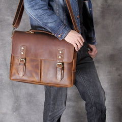 Vintage Cowhide Brown Leather Business BriefCase