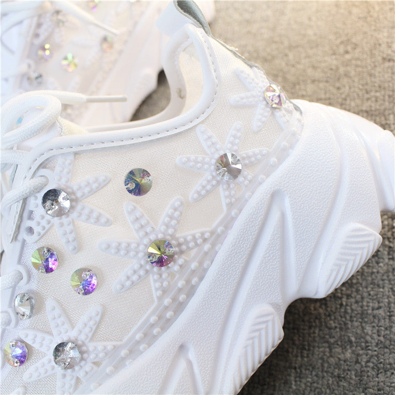 Casual Platform Sneakers With Rhinestones