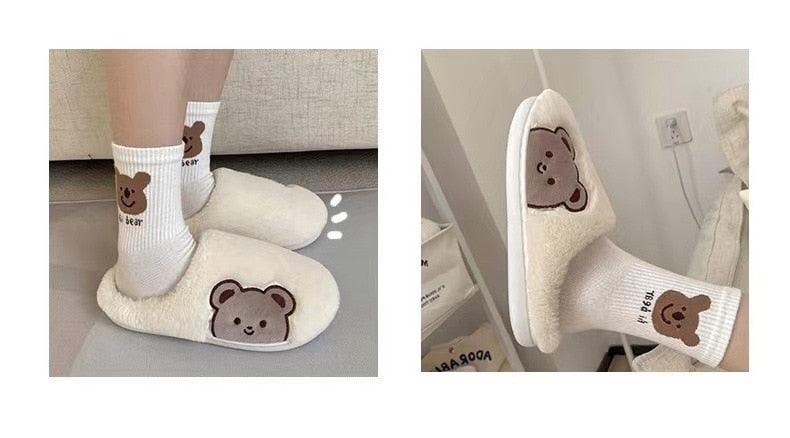 Bonitas pantuflas de piel de oso para mujer 