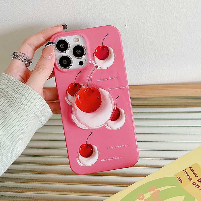 Funda estética para iPhone con diseño de cereza