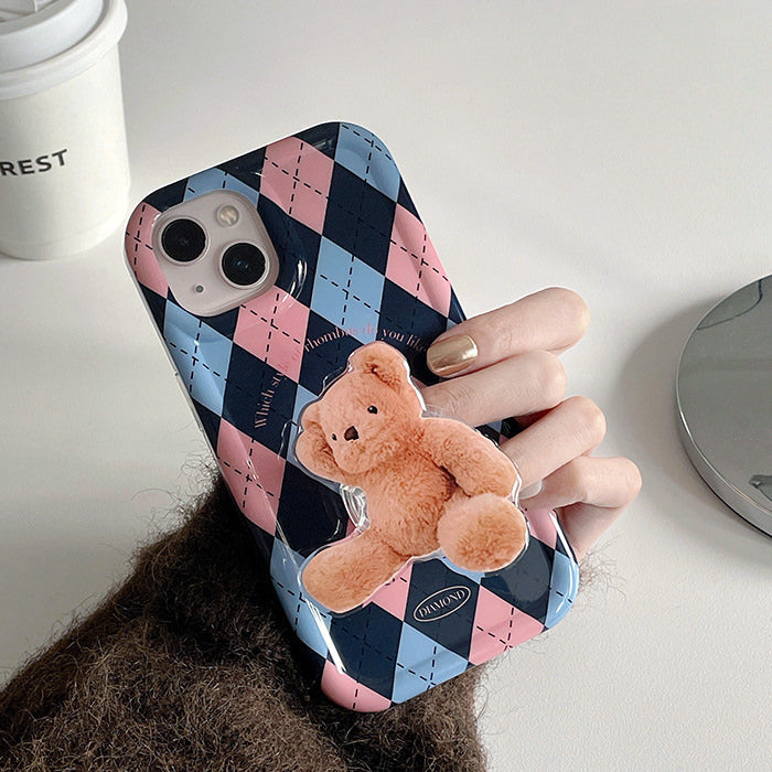 Funda para iPhone con diseño de oso Argyle y PopSocket