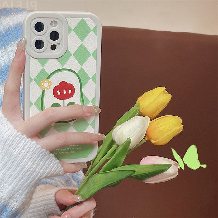 Funda para iPhone con diseño de flores de rombos