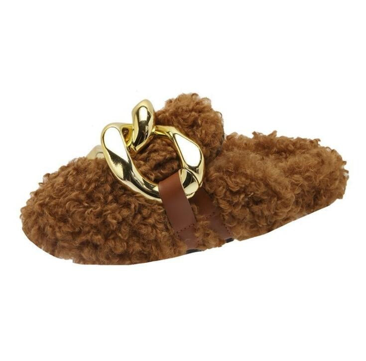 Fur Large Chain Warm Home Slippers