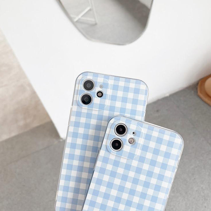 Funda para iPhone con cuadros azul bebé