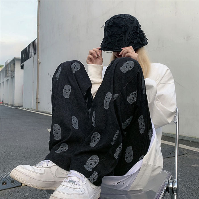 Balaclava Print Wide Leg Pants