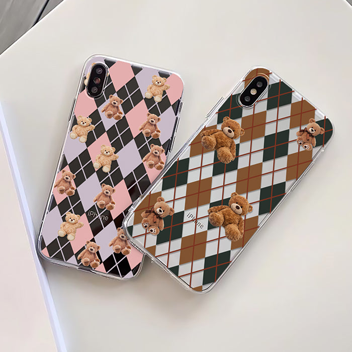 Funda para iPhone con estampado de rombos y osos