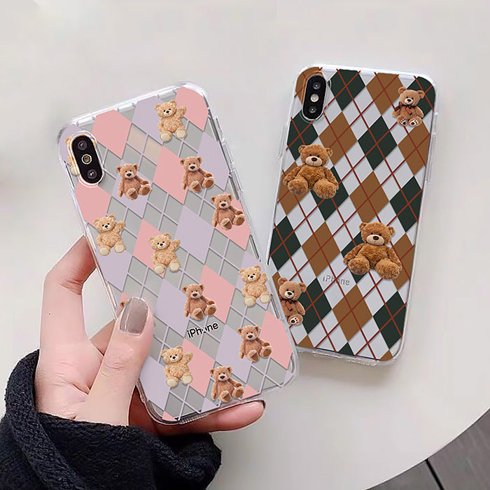 Funda para iPhone con estampado de rombos y osos