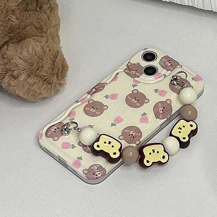 Funda para iPhone con cadena de cuentas de oso