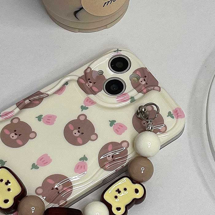 Funda para iPhone con cadena de cuentas de oso