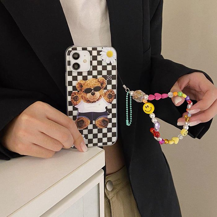 Funda para iPhone con diseño de oso a cuadros