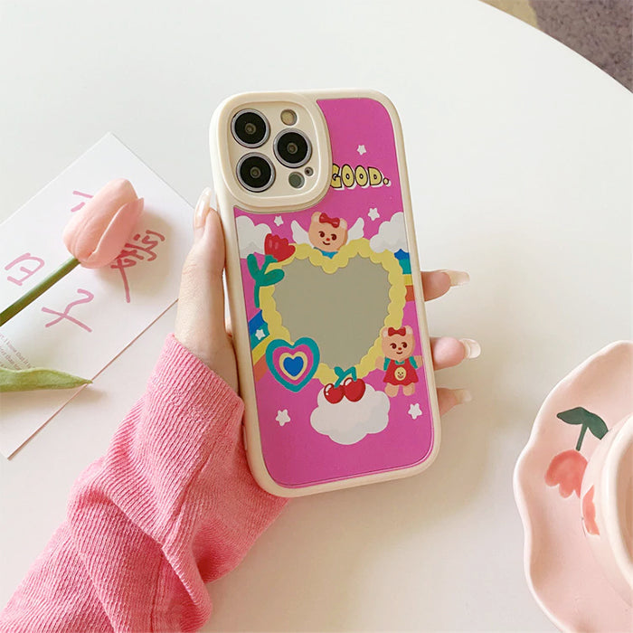 Funda para iPhone con espejo y corazón de oso