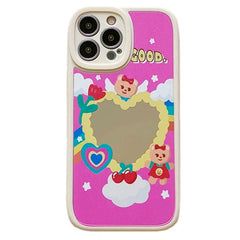 Funda para iPhone con espejo y corazón de oso