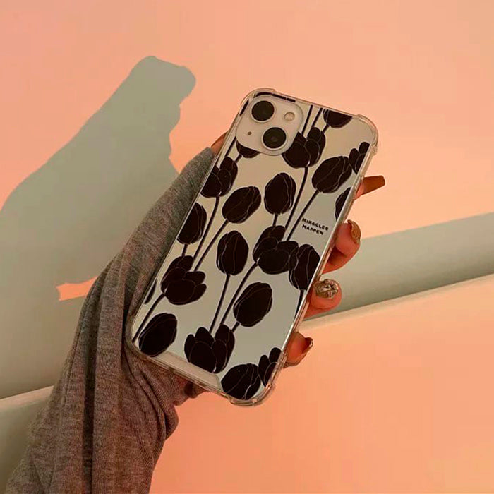 Funda para iPhone con tulipanes negros