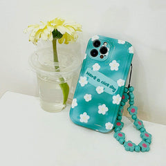 Funda para iPhone con cadena floral azul