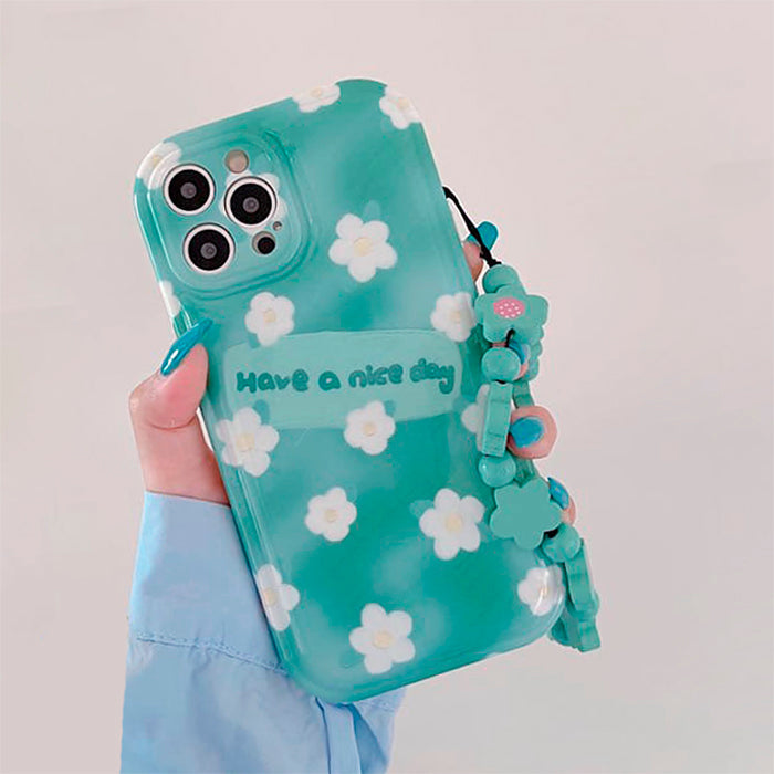 Funda para iPhone con cadena floral azul