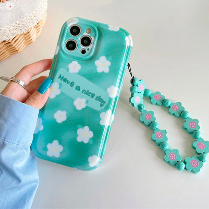 Funda para iPhone con cadena floral azul