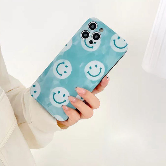 Funda para iPhone con carita sonriente azul