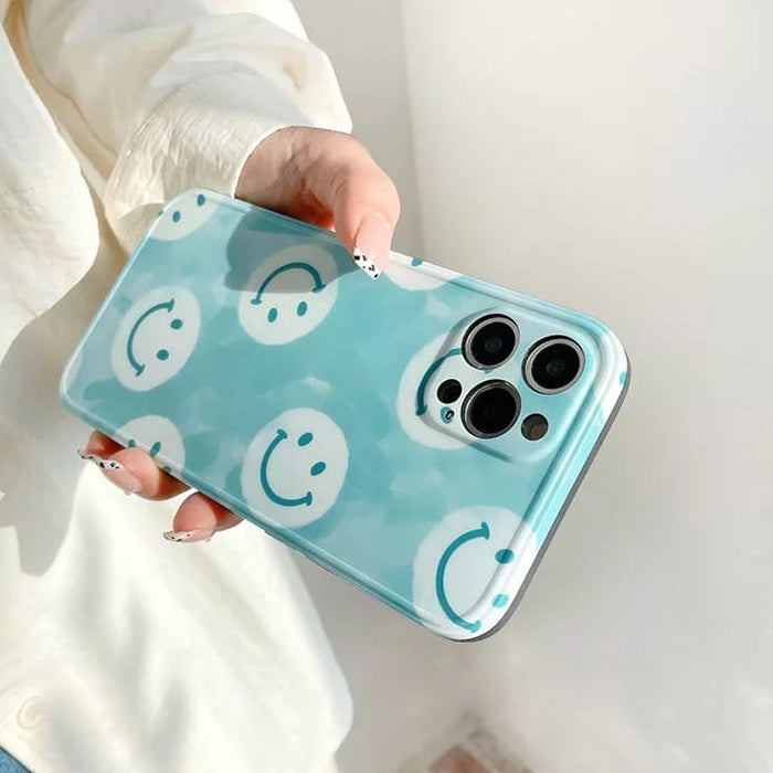 Funda para iPhone con carita sonriente azul