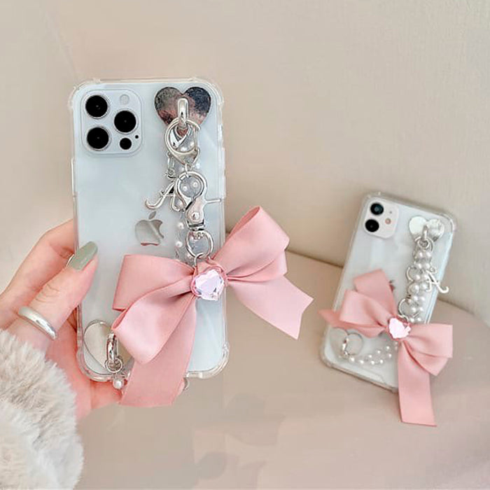 Funda para iPhone con cadena de perlas y lazo