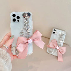 Funda para iPhone con cadena de perlas y lazo