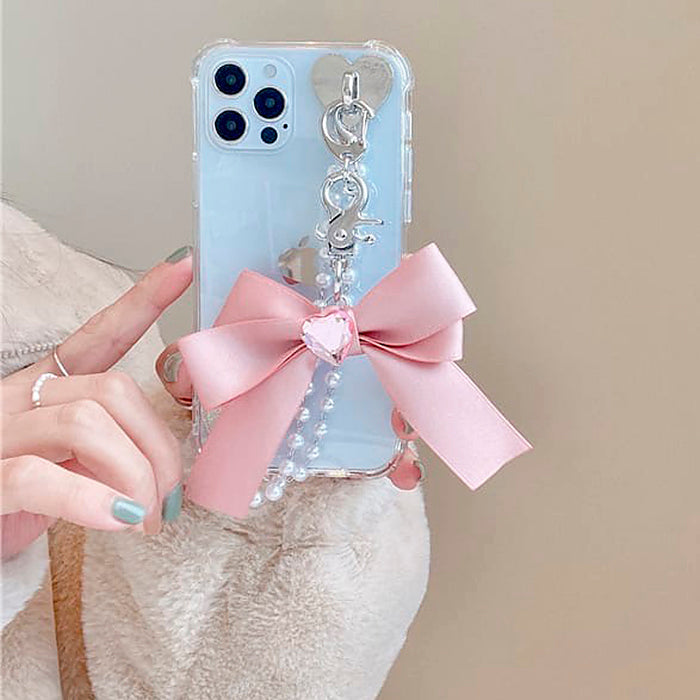 Funda para iPhone con cadena de perlas y lazo