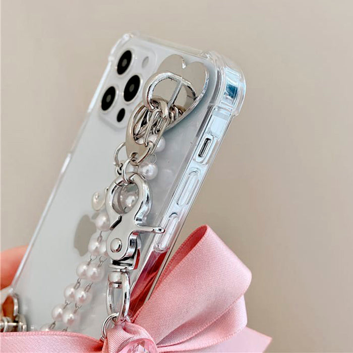 Funda para iPhone con cadena de perlas y lazo