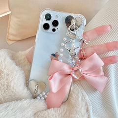 Funda para iPhone con cadena de perlas y lazo