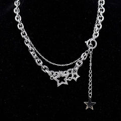 Collar de cadena con estrellas fugaces brillantes