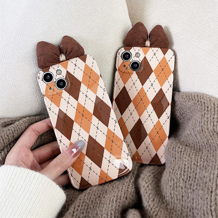 Brown Bow Argyle iPhone Case