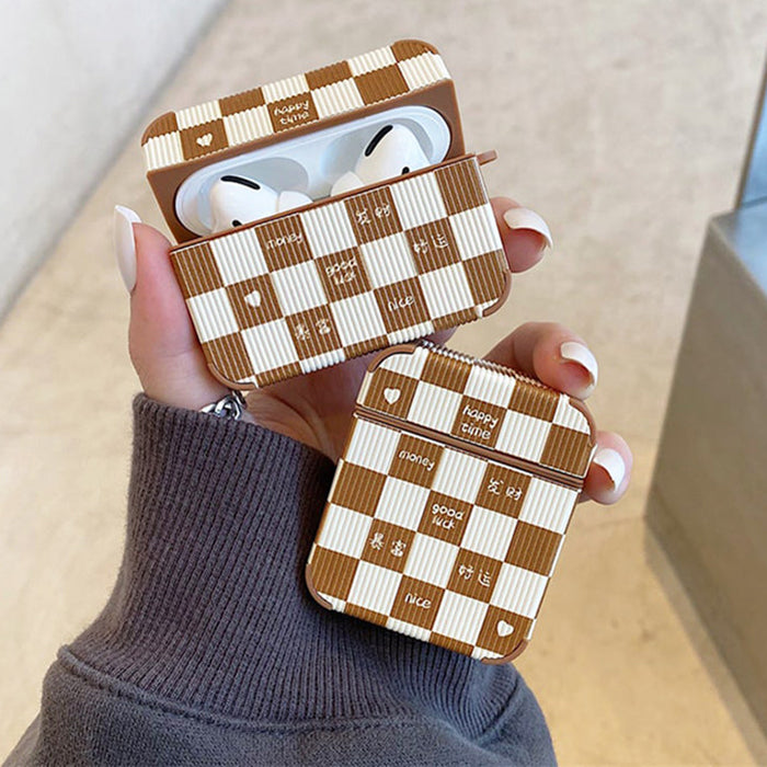 Brown Chessboard Airpods Case