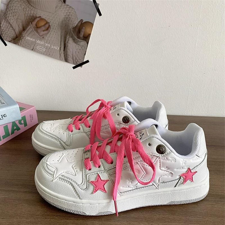 Bubblegum Pink Star Sneakers in White