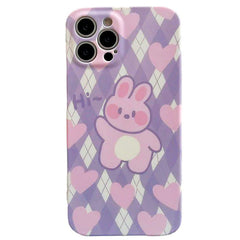 Funda para iPhone con diseño de rombos lila y conejo