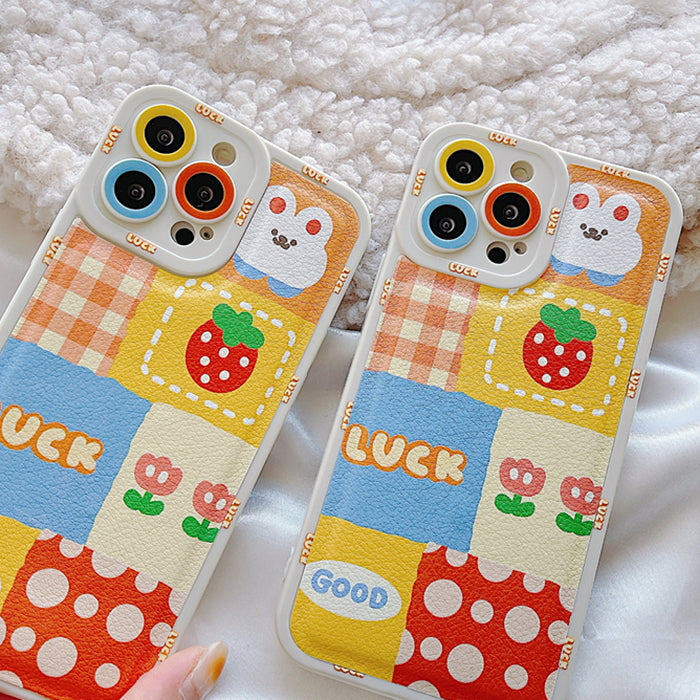 Funda para iPhone con diseño de patchwork de conejito