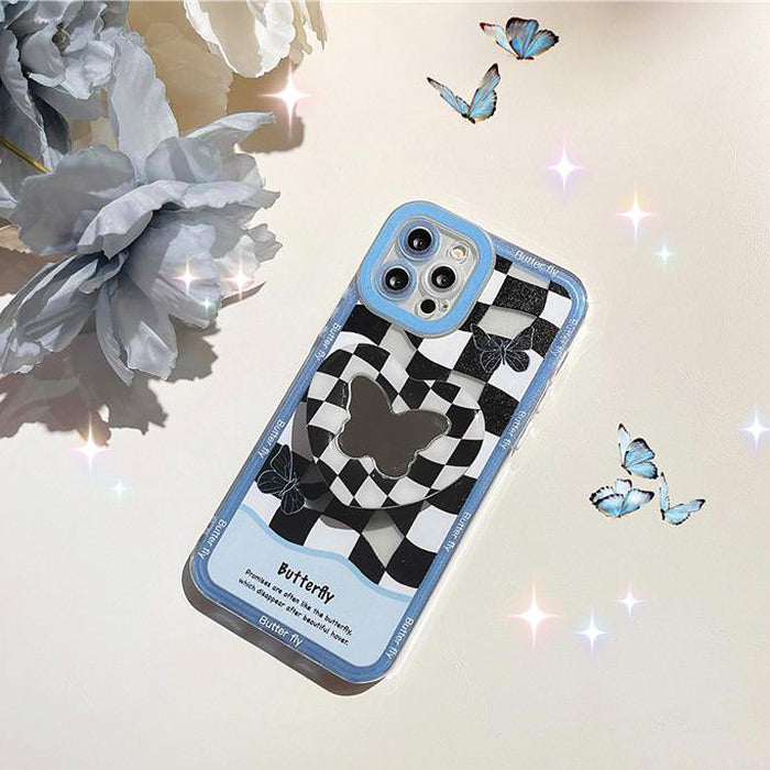 Funda para iPhone con diseño de mariposas y cuadros