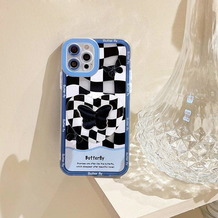 Funda para iPhone con diseño de mariposas y cuadros