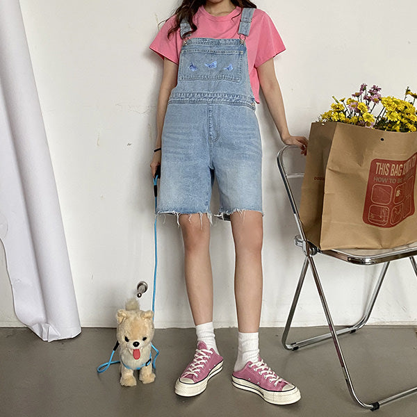 Butterfly Denim Dungaree Shorts