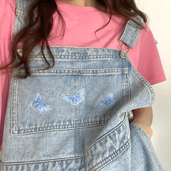 Butterfly Denim Dungaree Shorts