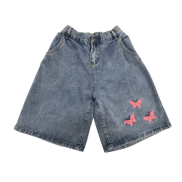 Shorts vaqueros con bordado de mariposas