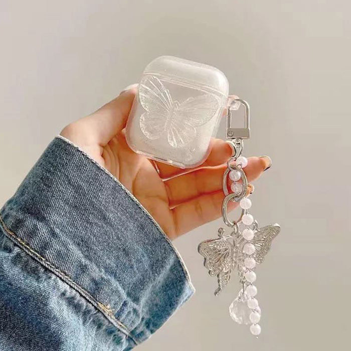 Estuche transparente con diseño de mariposa para Airpods